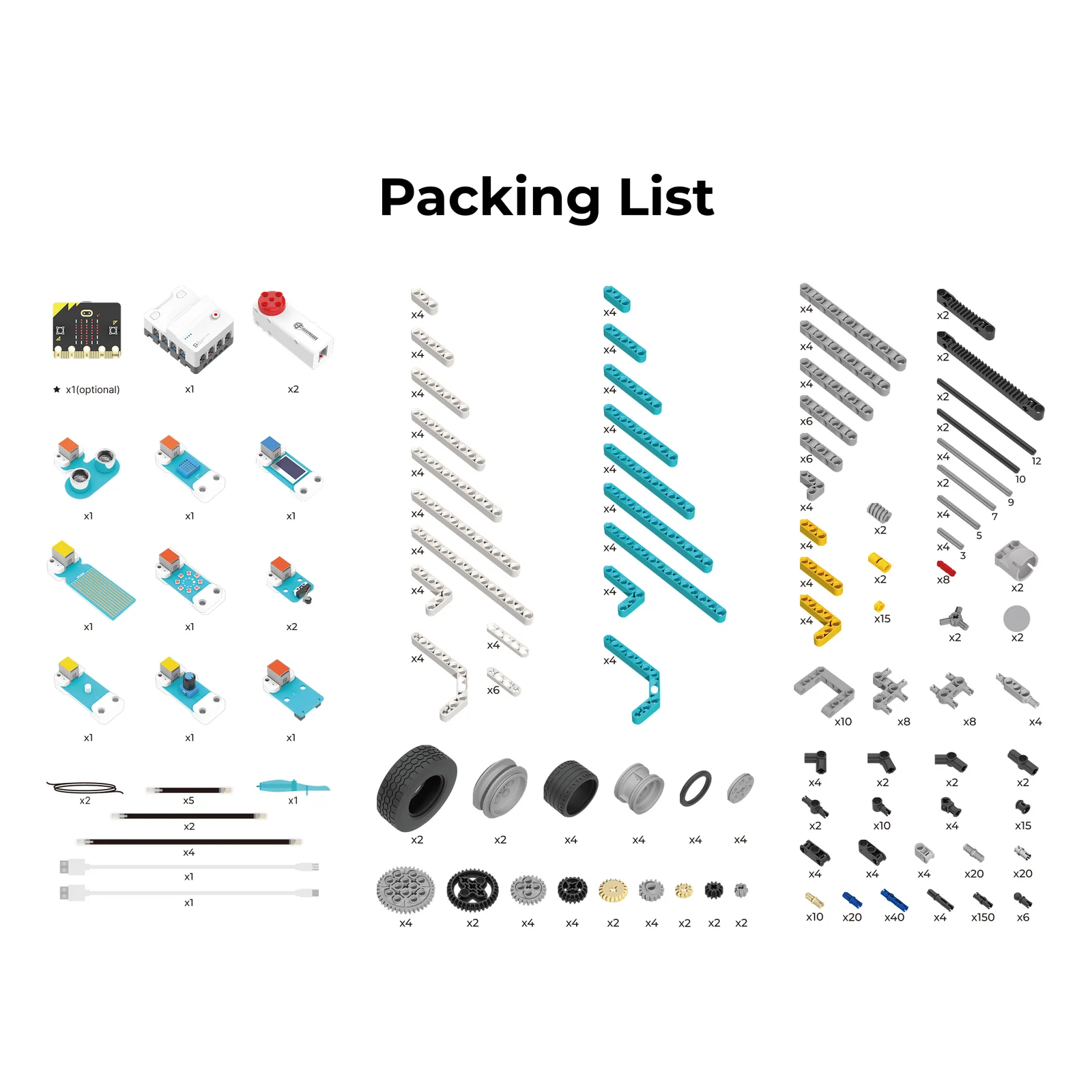 Nezha Pro Ocean Kit packing list — all sensors, motors, building blocks and accessories